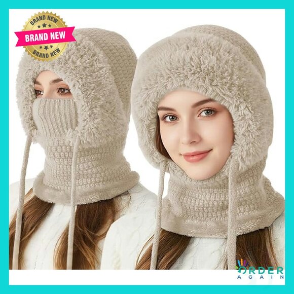 3-in-1 Winter Balaclava Hat Scarf Mask Set Fleece Lined Windproof Outdoor